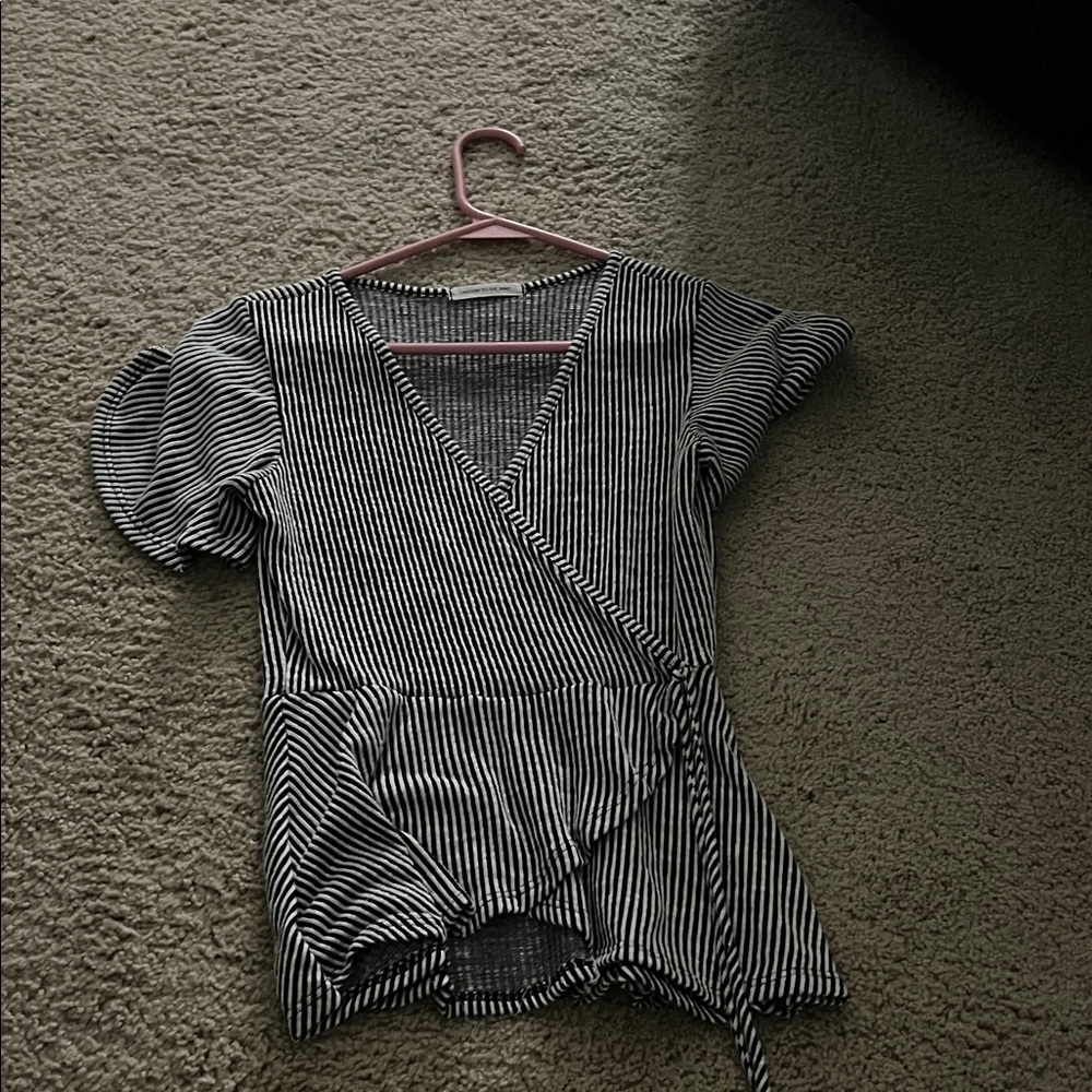 Striped Black and White Wrap Top